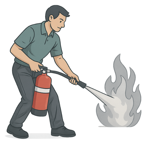 Man training with fire extinguisher